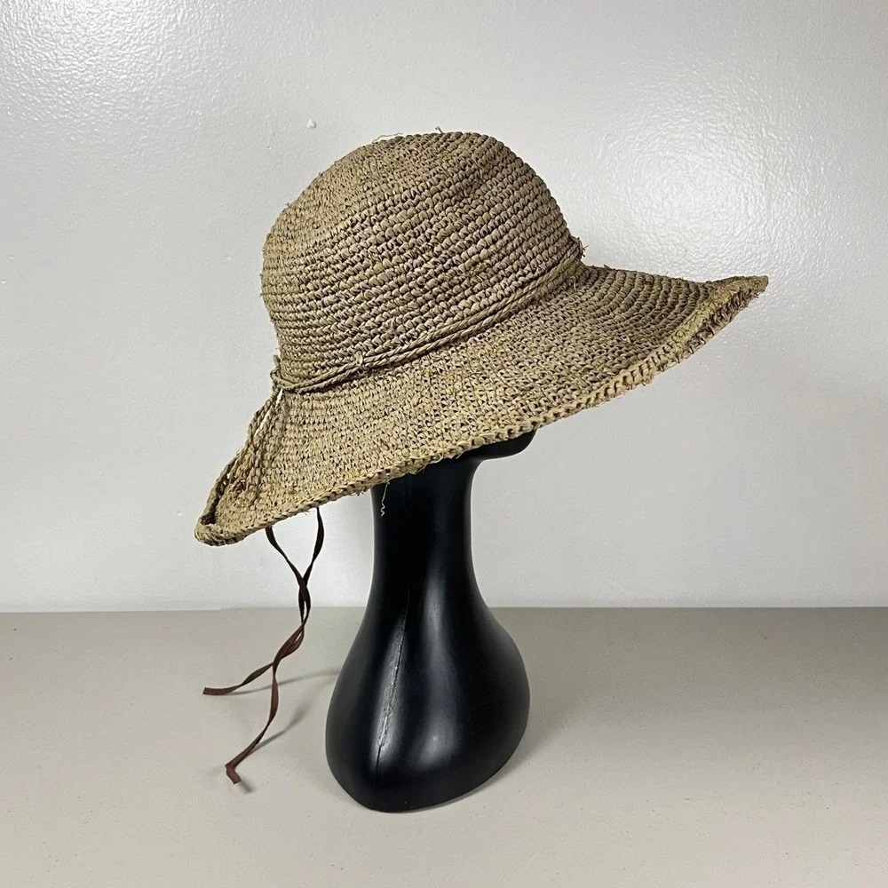 Flora Bella Straw Sun Hat Floppy Wide Brim Adjustable Beach Vacation Beachwear